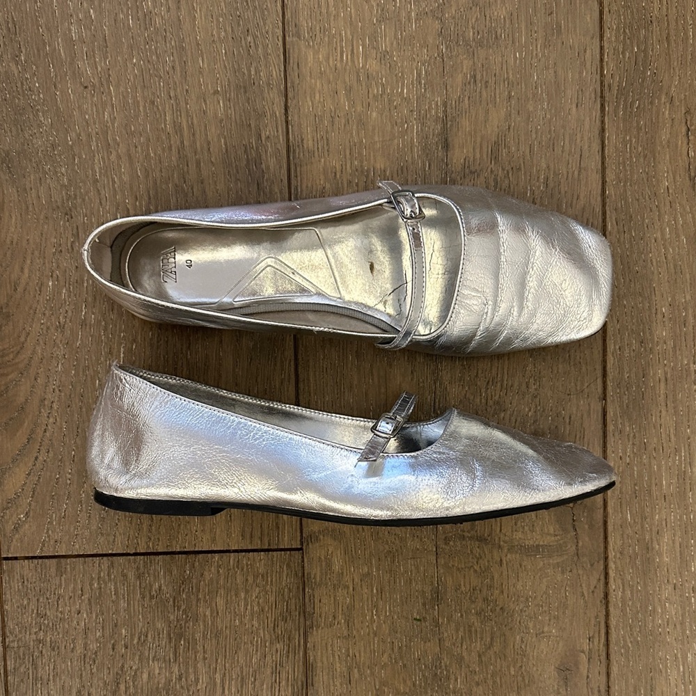 Zara Silver Mary Jane Ballet Flats